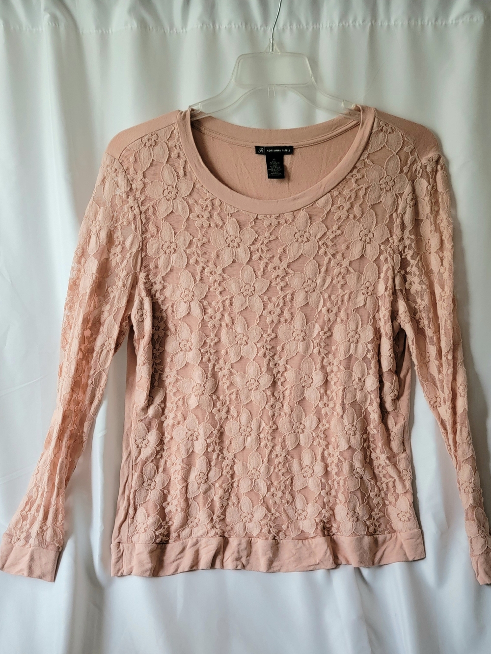 Feminine Floral Lace Long Sleeve Top - Blush Pink in XL
